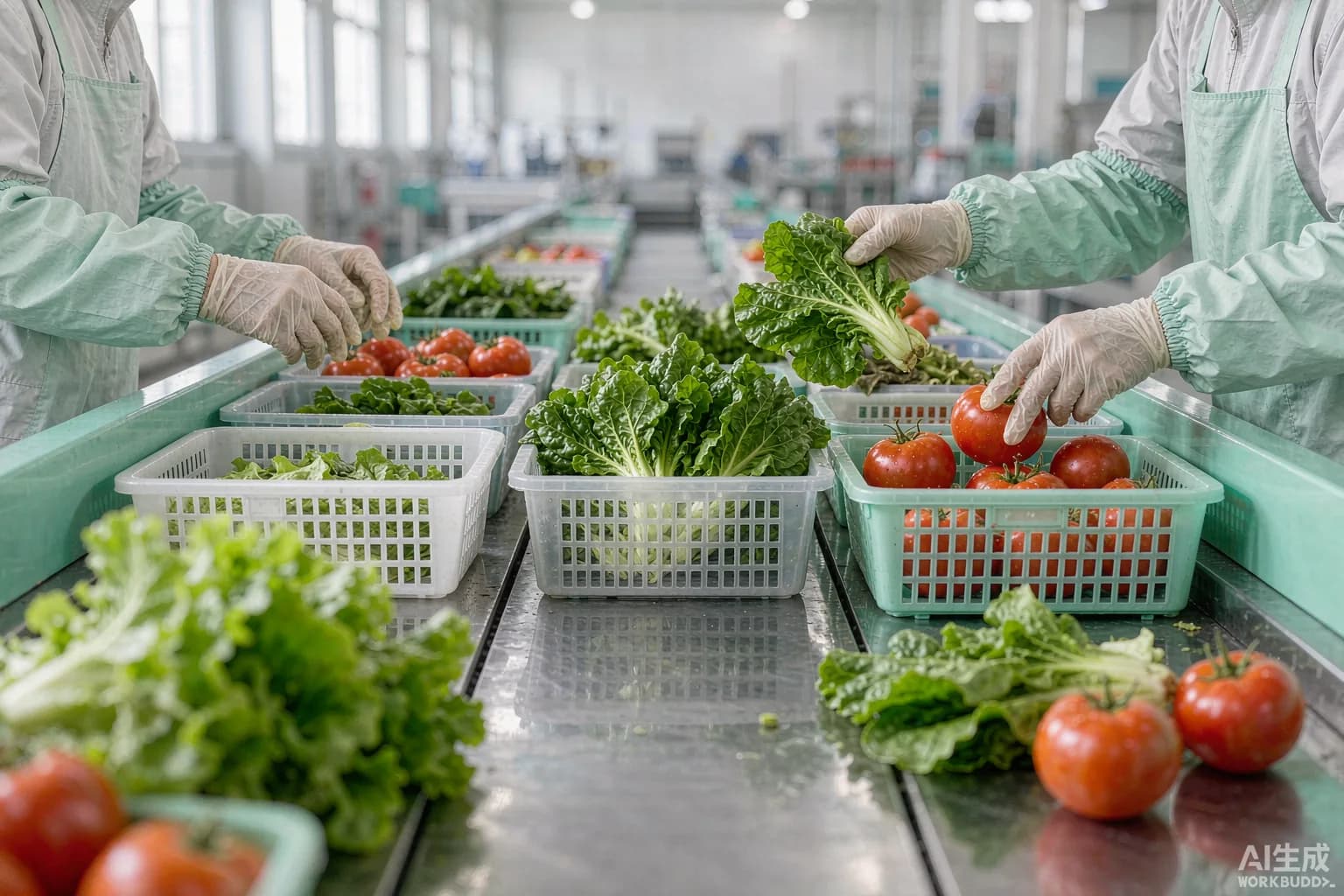 冷链分拣线上新鲜果蔬正在装车的示意场景